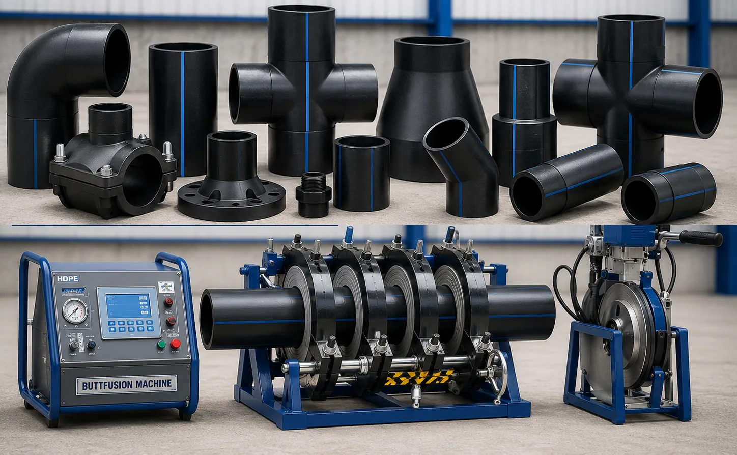 HDPE fittings with a butt fusion welding machine