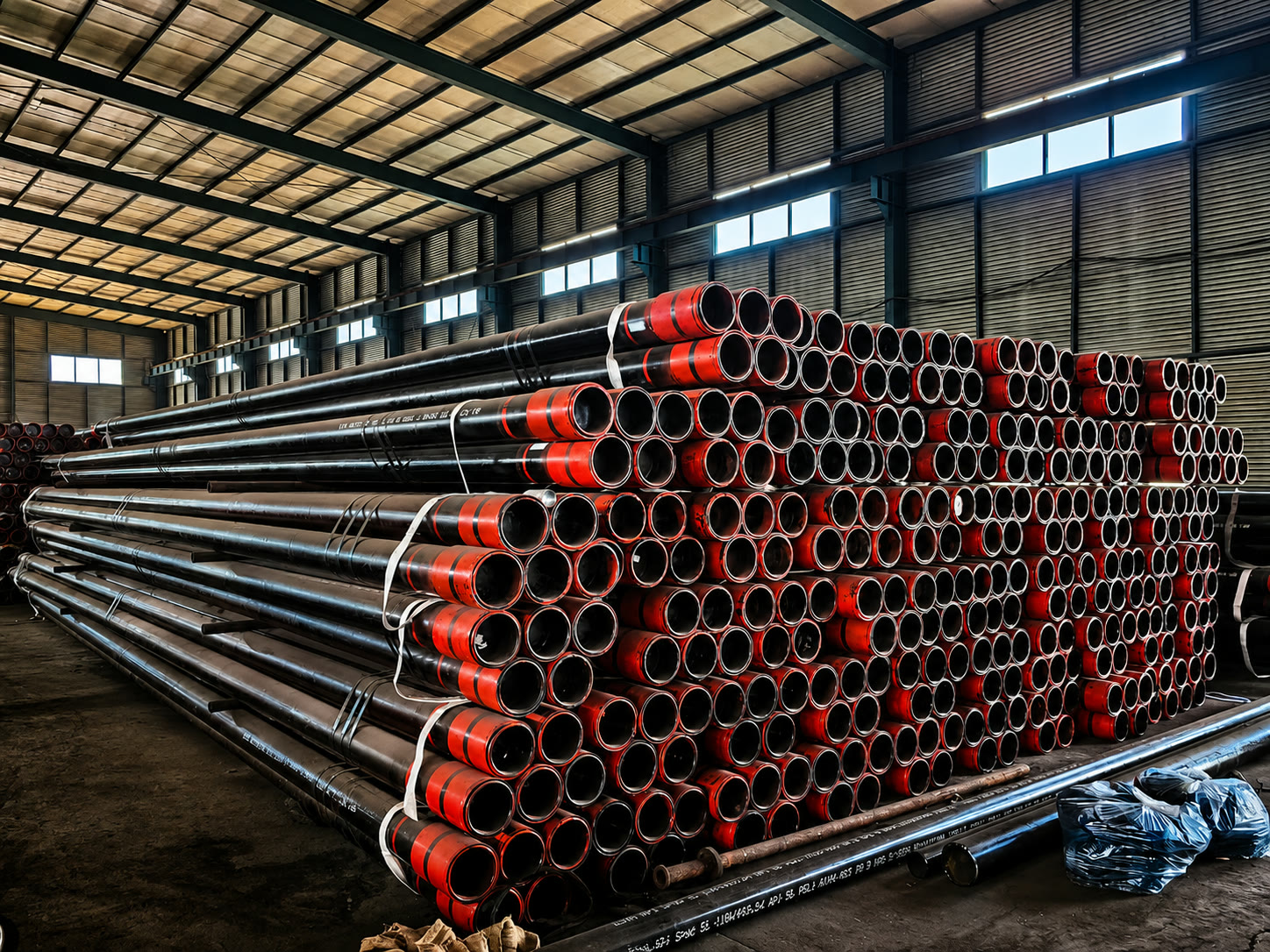 Pipe inventory inside the Kedia Water House warehouse